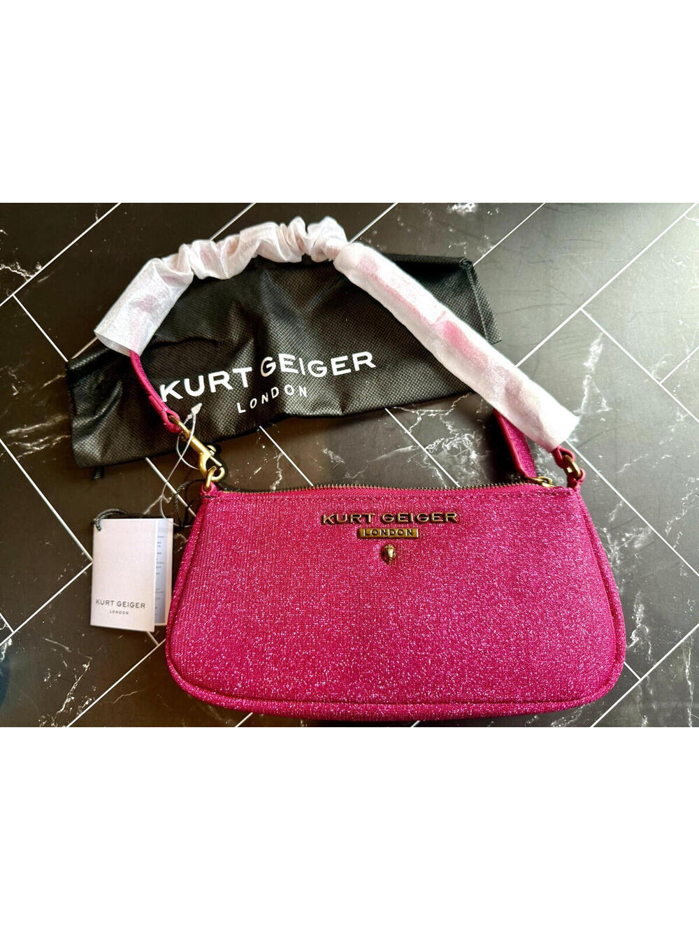 Kurt Geiger London Highgate Pink Glitter Mini Bag Y2K Shoulder Purse Fuchsia NWT